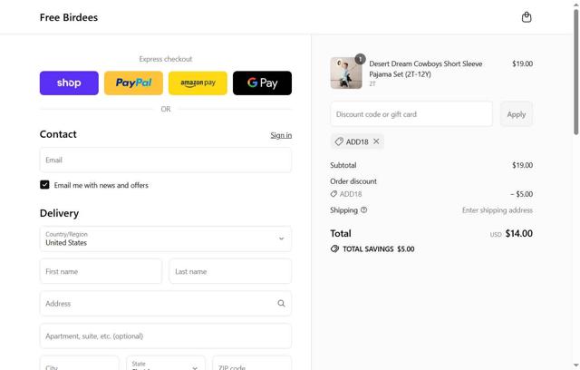 Free Birdees checkout page showing Free Birdees discount code box | Screenshot taken by SimplyCodes community member on Sep 12, 2025