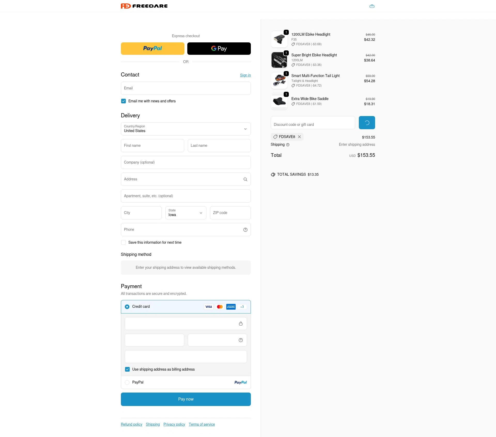 Freedare Bike checkout page showing Freedare Bike promo code box | Screenshot taken by SimplyCodes community member on Jan 8, 2026