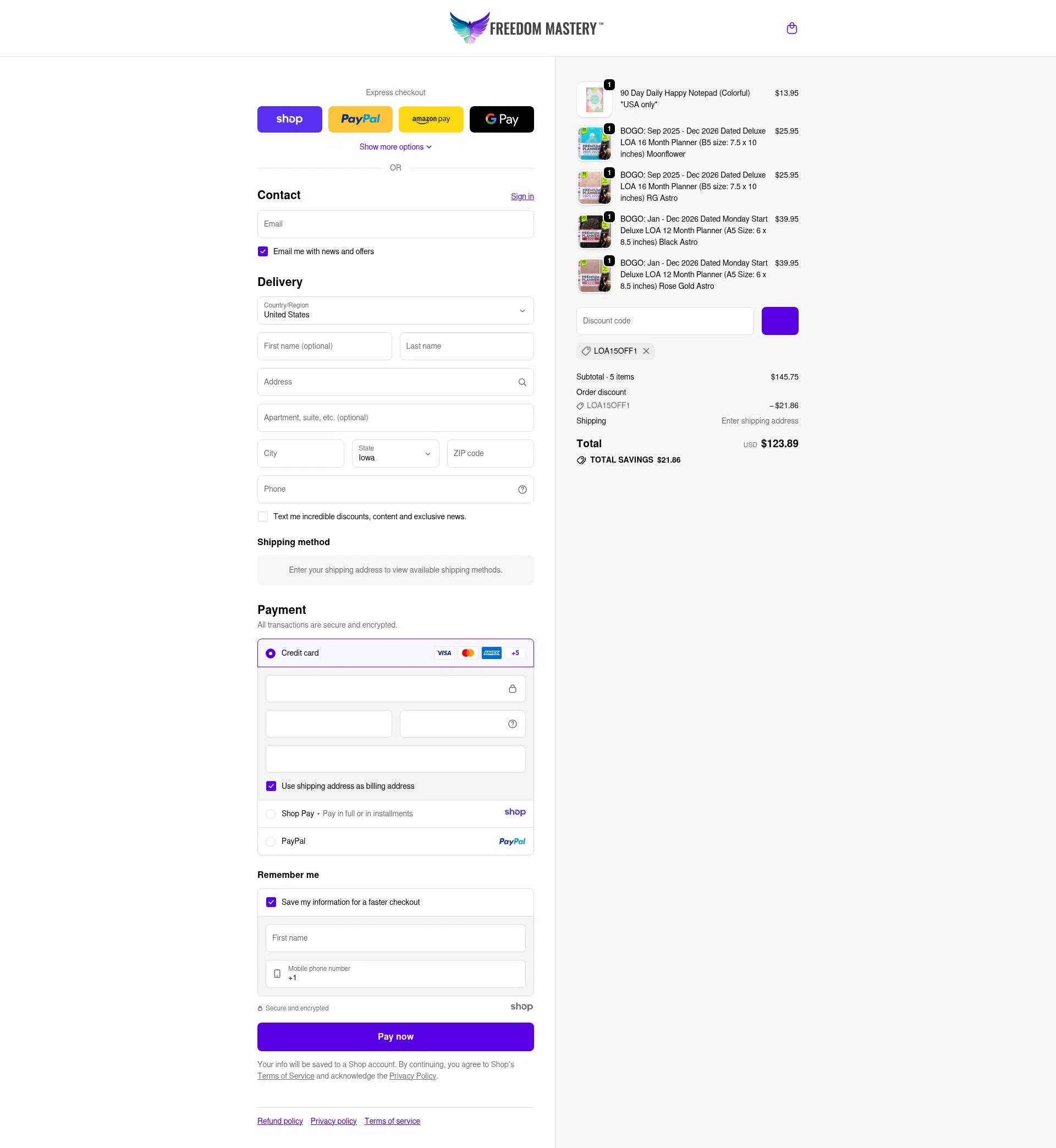Freedom Mastery checkout page showing Freedom Mastery promo code box | Screenshot taken by SimplyCodes community member on Jan 9, 2026