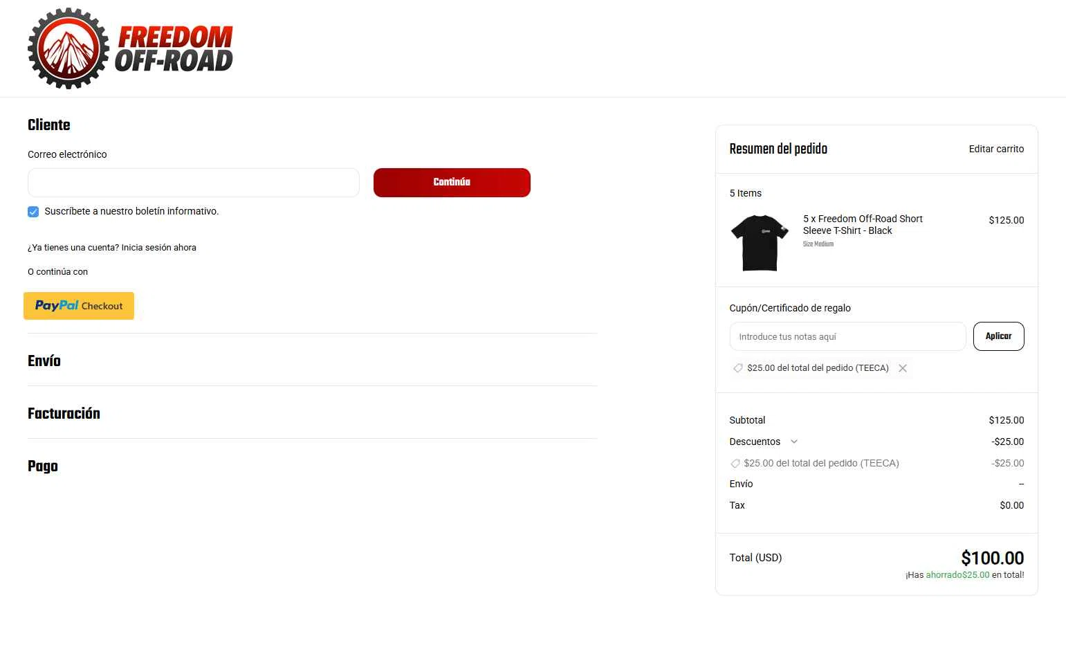 Freedom Off-Road checkout page showing Freedom Off-Road coupon code box | Screenshot taken by SimplyCodes community member on Feb 7, 2026