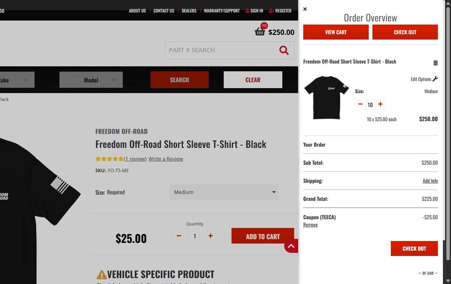 Freedom Off-Road checkout page showing Freedom Off-Road coupon code box | Screenshot taken by SimplyCodes community member on Jun 12, 2025