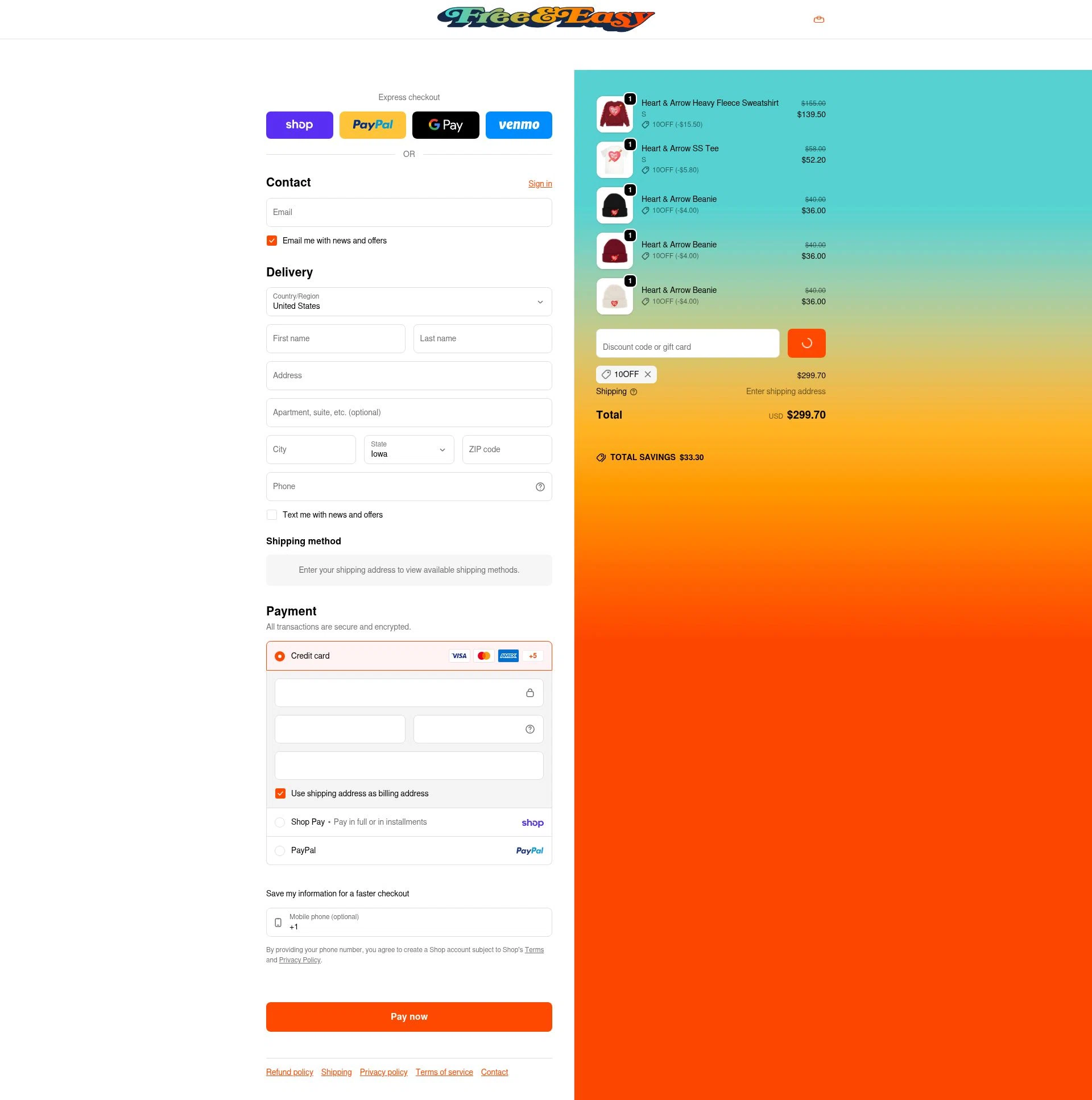 Free & Easy checkout page showing Free & Easy discount code box | Screenshot taken by SimplyCodes community member on Feb 9, 2026
