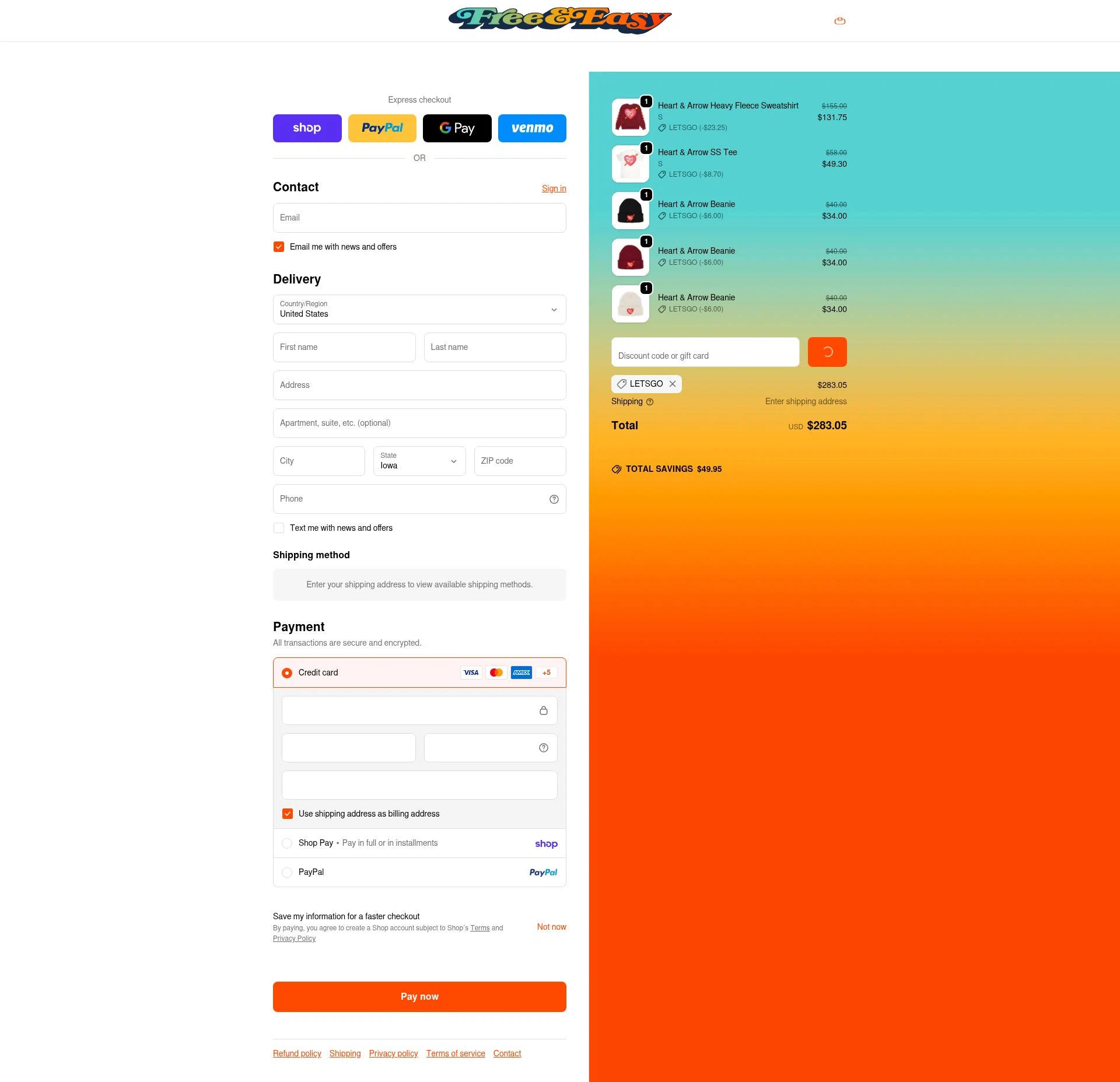 Free & Easy checkout page showing Free & Easy discount code box | Screenshot taken by SimplyCodes community member on Feb 18, 2026