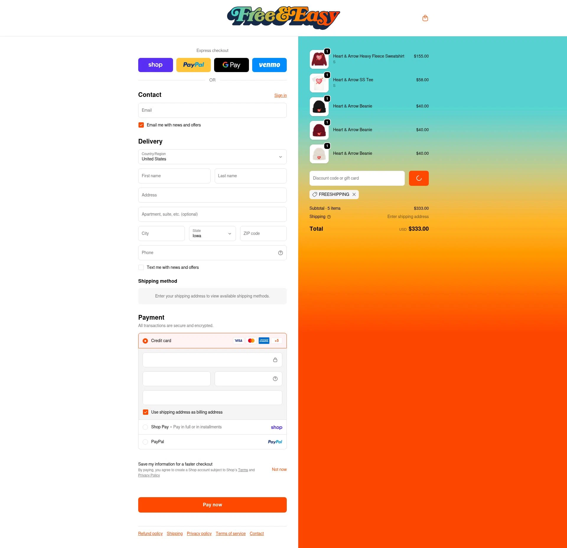Free & Easy checkout page showing Free & Easy discount code box | Screenshot taken by SimplyCodes community member on Feb 18, 2026