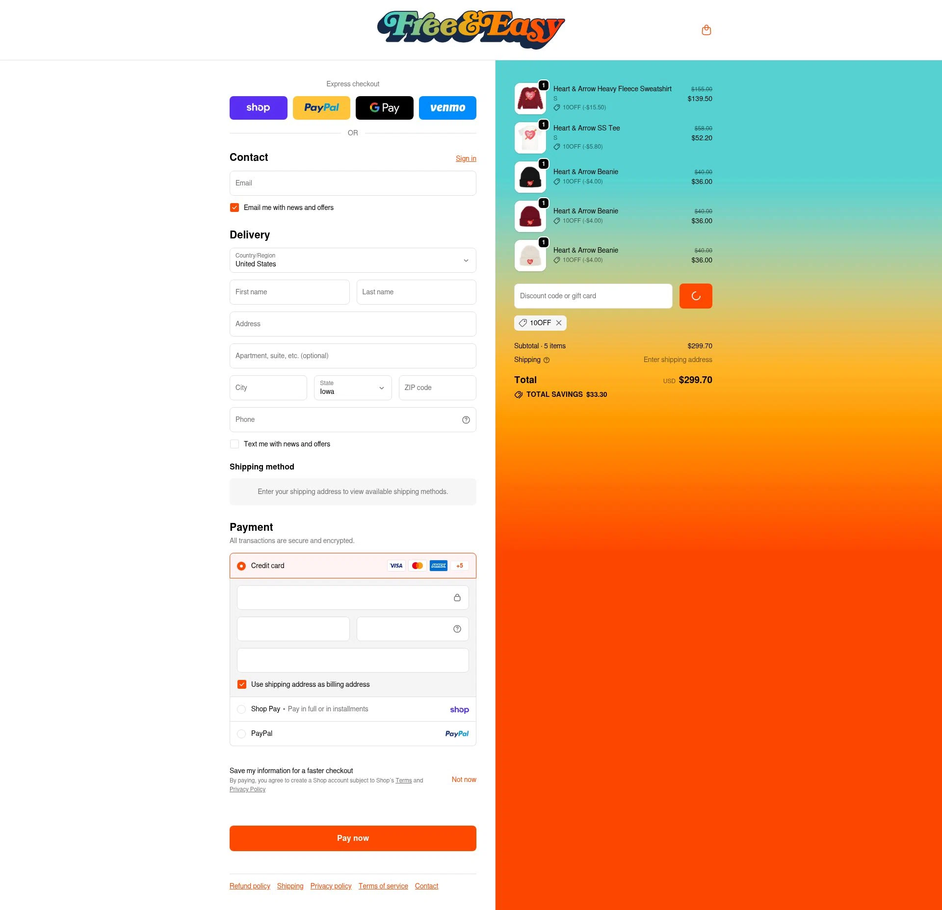 Free & Easy checkout page showing Free & Easy discount code box | Screenshot taken by SimplyCodes community member on Feb 18, 2026