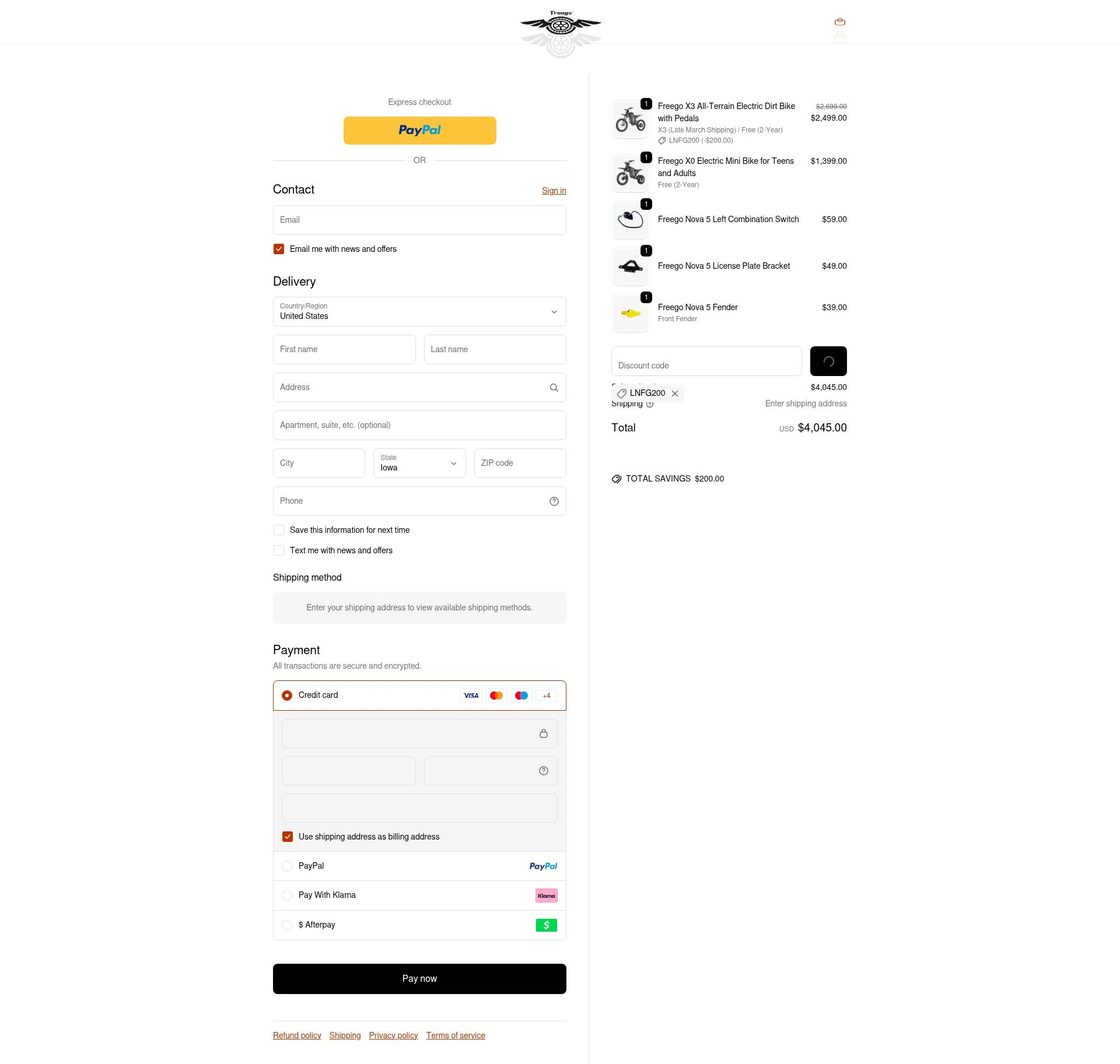 Freegobikes checkout page showing Freegobikes promo code box | Screenshot taken by SimplyCodes community member on Feb 20, 2026