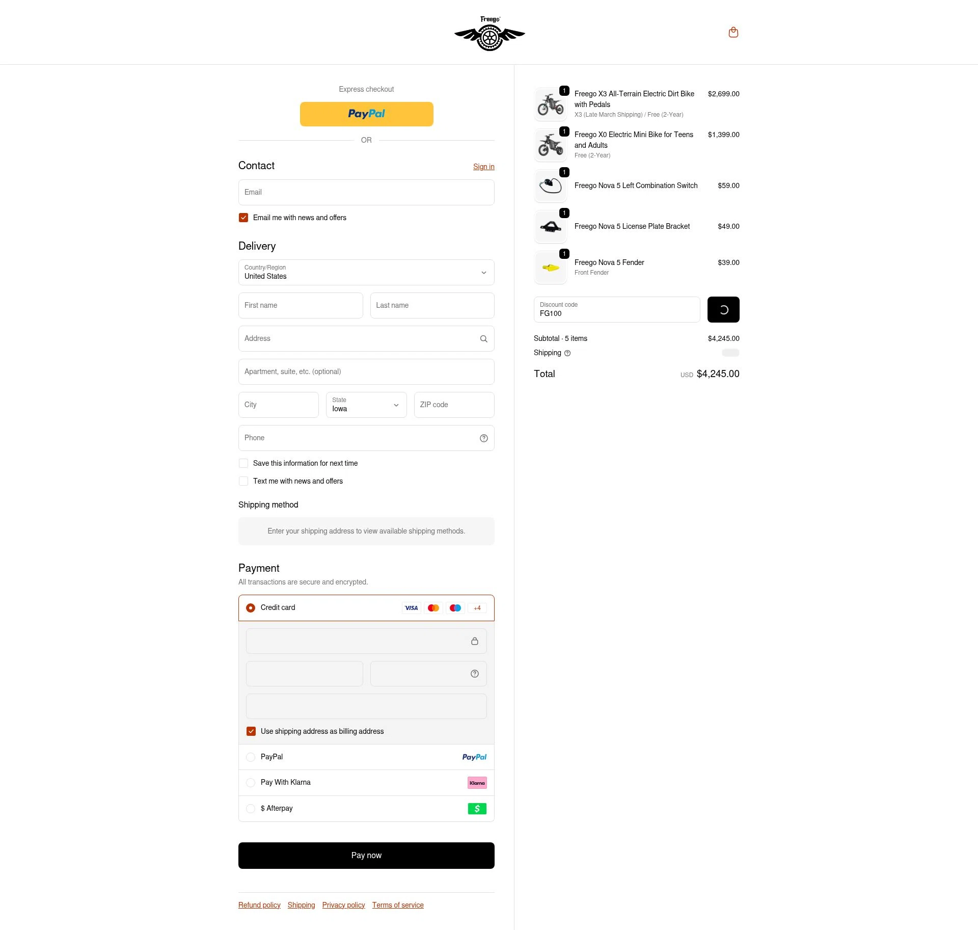 Freegobikes checkout page showing Freegobikes promo code box | Screenshot taken by SimplyCodes community member on Feb 20, 2026
