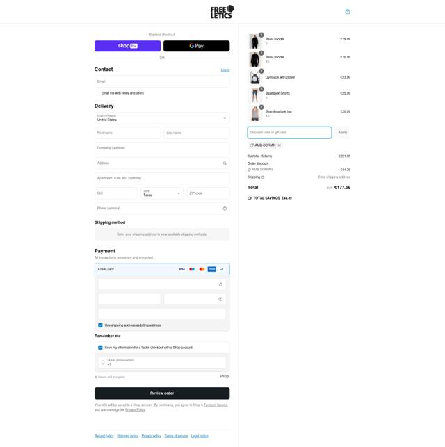 Freeletics checkout page showing Freeletics promo code box | Screenshot taken by SimplyCodes community member on Jun 14, 2025