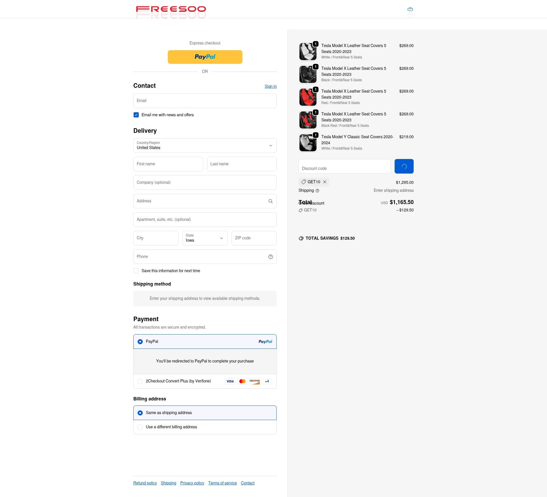 FREESOO checkout page showing FREESOO discount code box | Screenshot taken by SimplyCodes community member on Feb 10, 2026