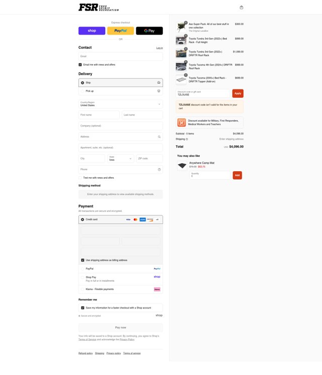 Freespirit Recreation checkout page showing Freespirit Recreation discount code box | Screenshot taken by SimplyCodes community member on Sep 6, 2025