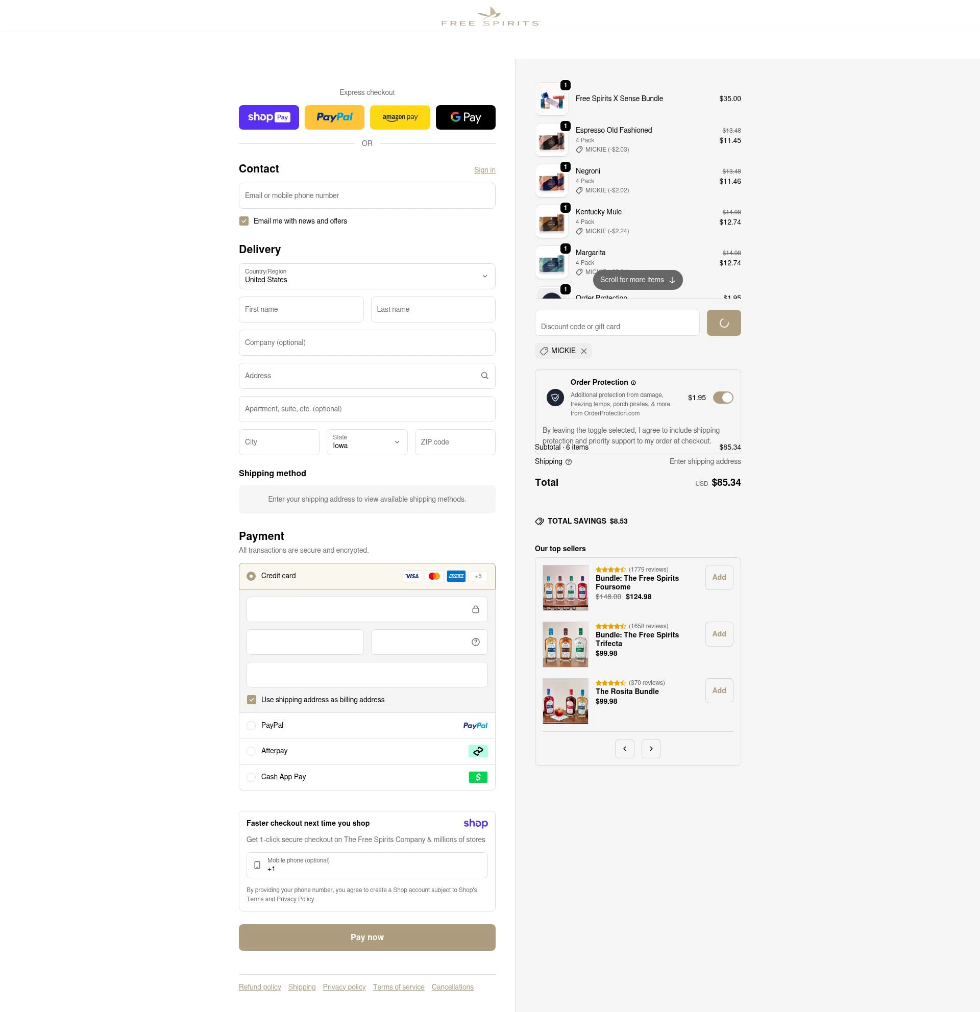The Free Spirits Company checkout page showing The Free Spirits Company promo code box | Screenshot taken by SimplyCodes community member on Jan 11, 2026