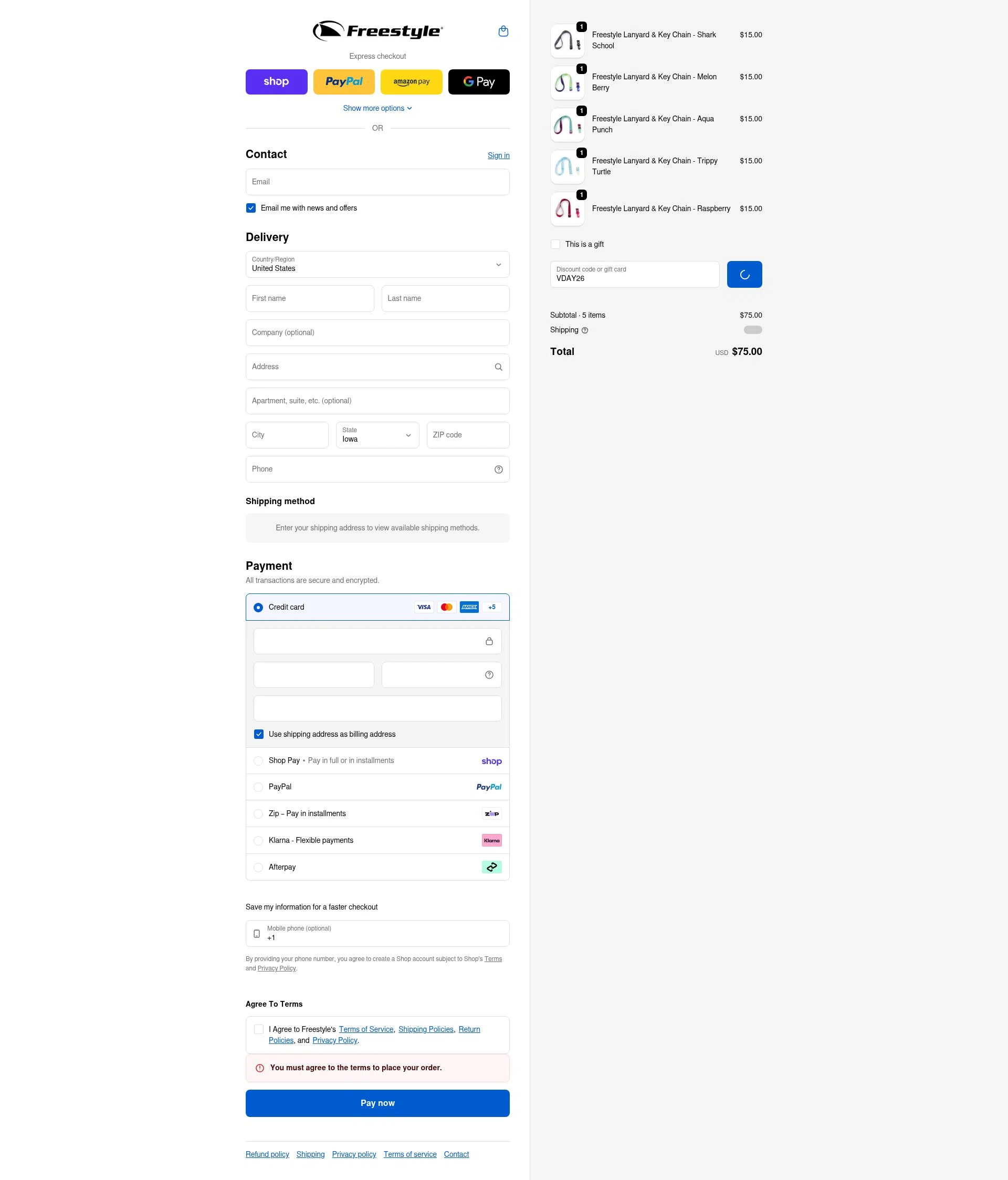Freestyle USA checkout page showing Freestyle USA discount code box | Screenshot taken by SimplyCodes community member on Feb 11, 2026