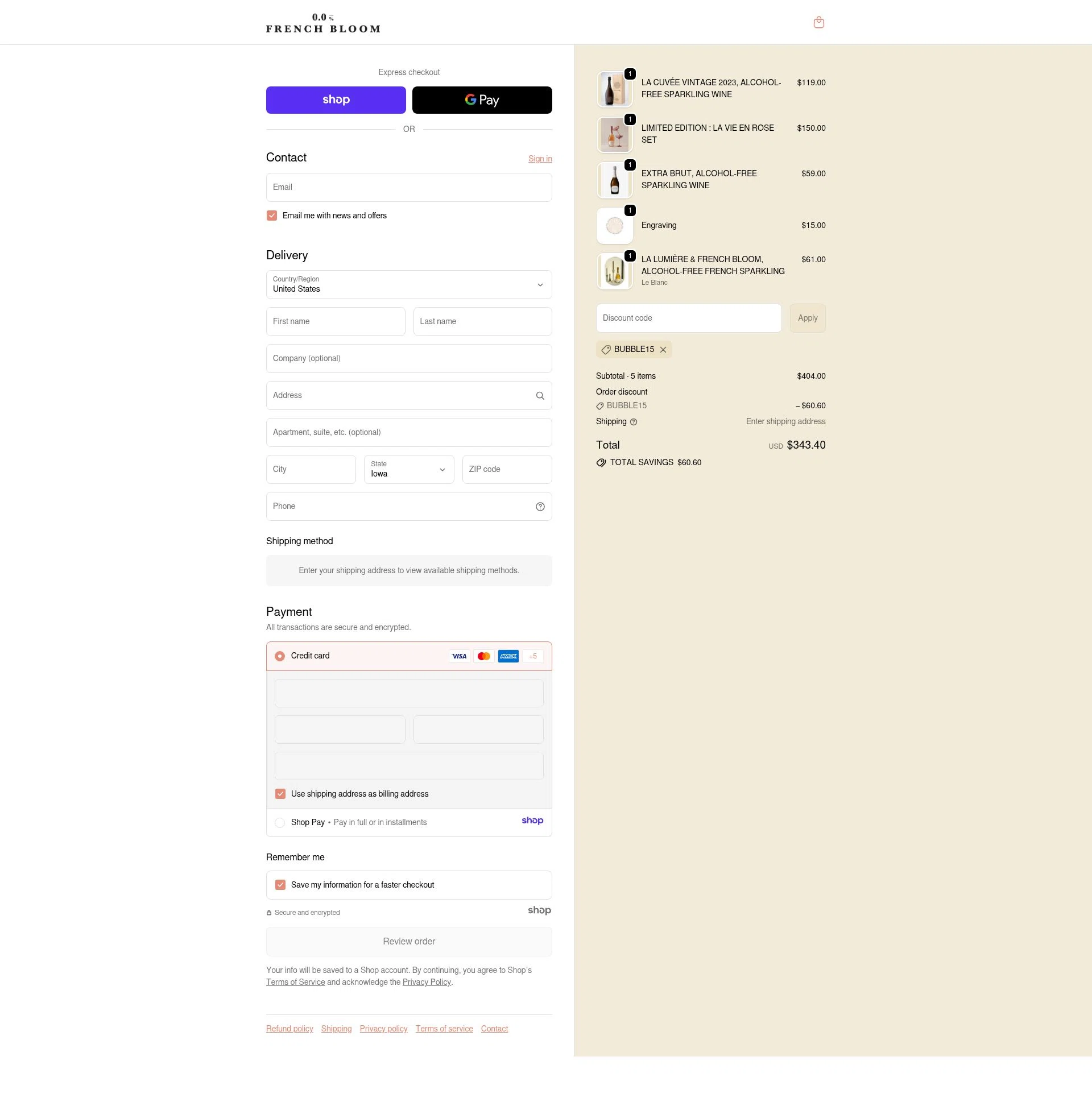French Bloom checkout page showing French Bloom discount code box | Screenshot taken by SimplyCodes community member on Dec 11, 2025