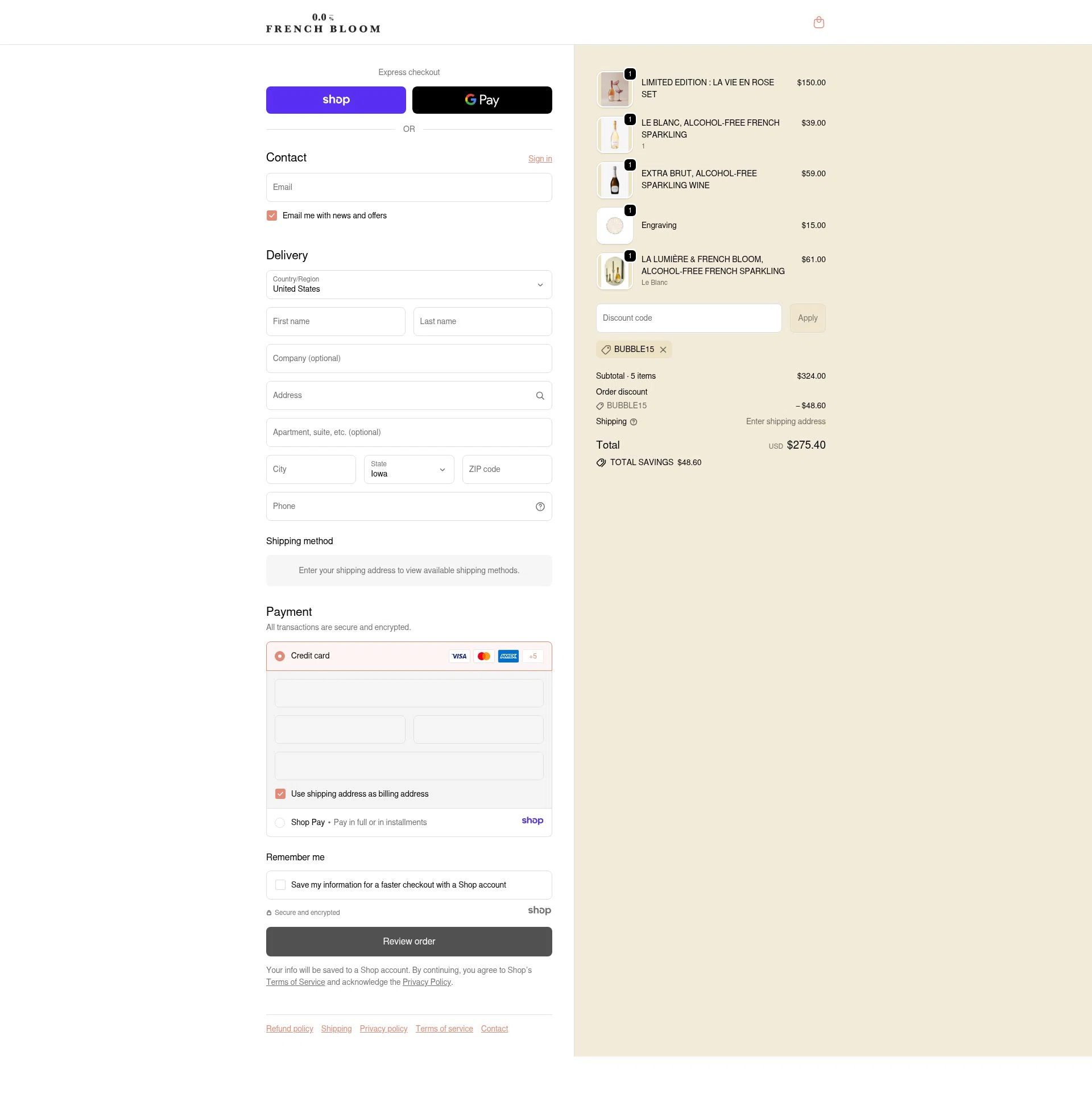 French Bloom checkout page showing French Bloom discount code box | Screenshot taken by SimplyCodes community member on Nov 20, 2025