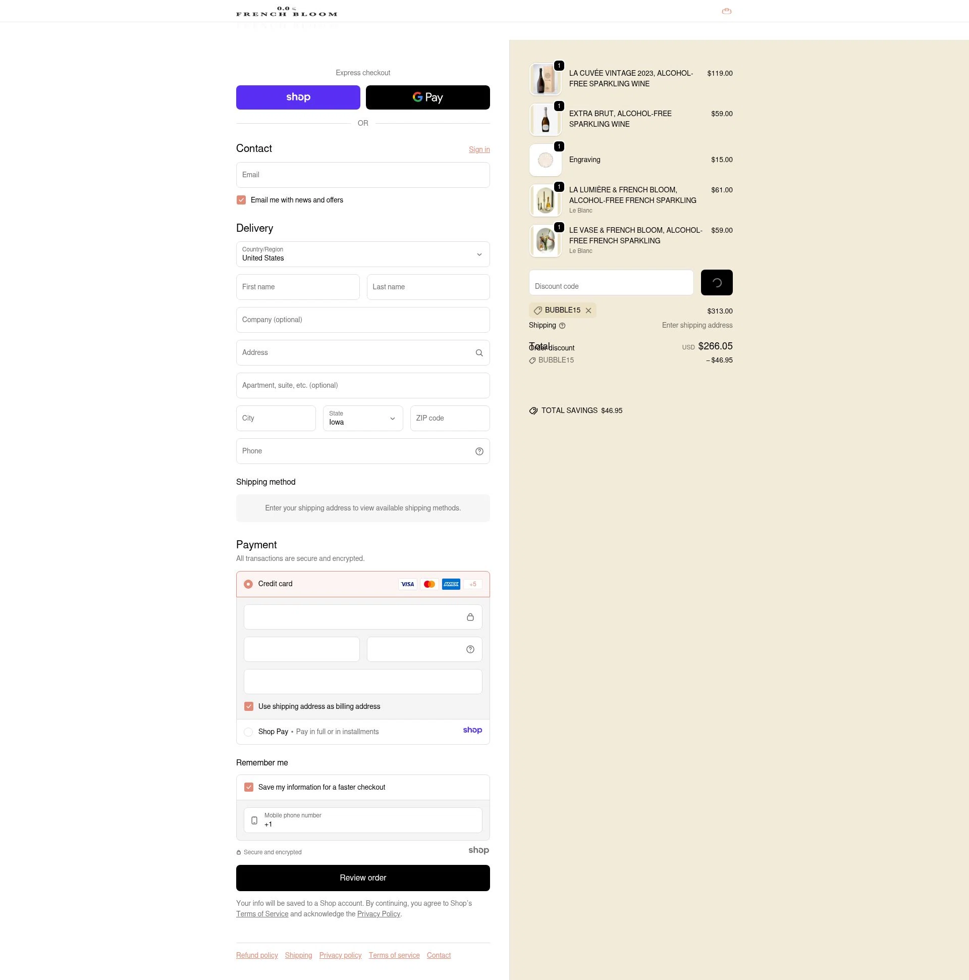 French Bloom checkout page showing French Bloom discount code box | Screenshot taken by SimplyCodes community member on Jan 1, 2026