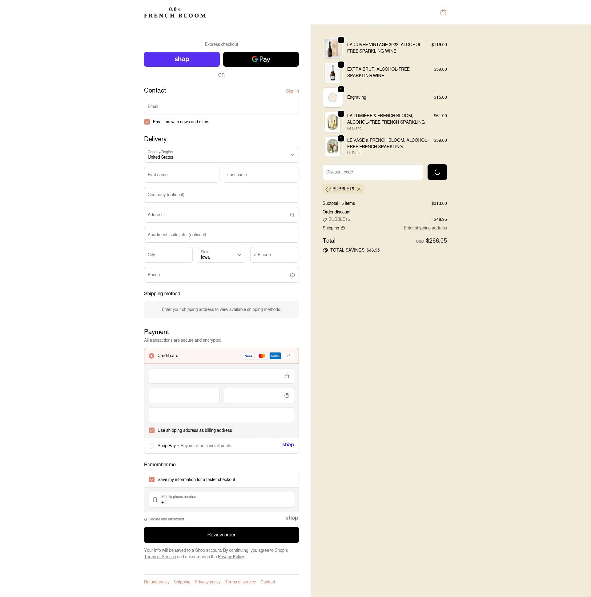 French Bloom checkout page showing French Bloom discount code box | Screenshot taken by SimplyCodes community member on Dec 24, 2025