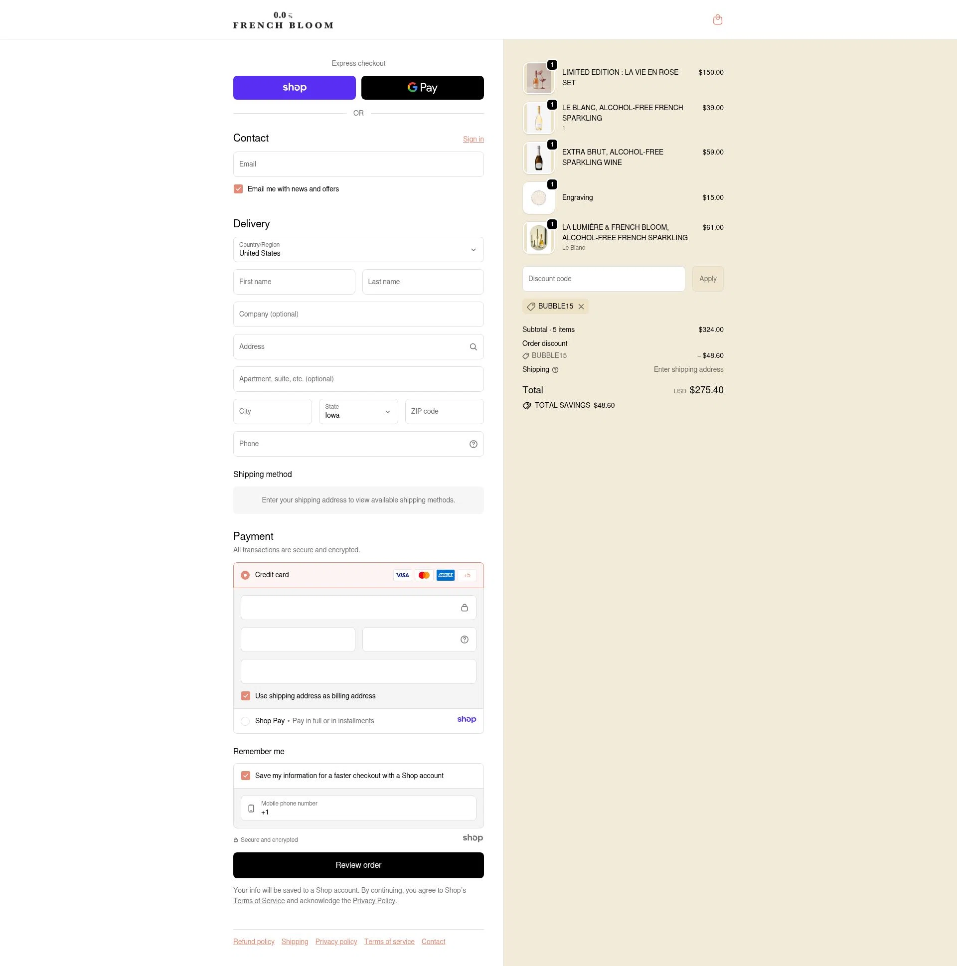 French Bloom checkout page showing French Bloom discount code box | Screenshot taken by SimplyCodes community member on Nov 25, 2025