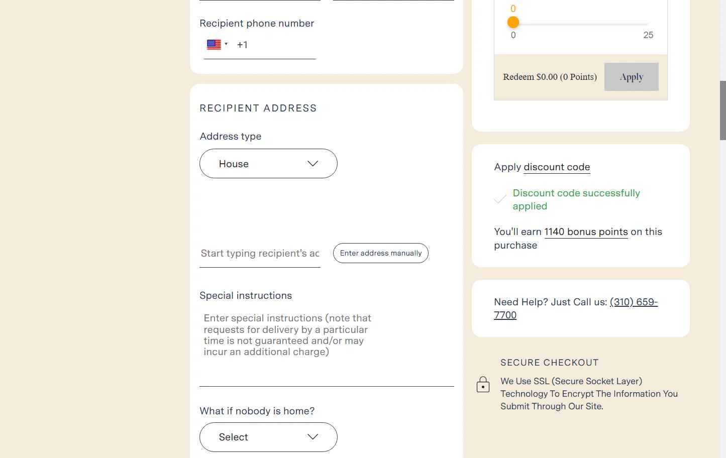 French Florist checkout page showing French Florist discount code box | Screenshot taken by SimplyCodes community member on Nov 2, 2025
