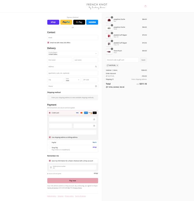 French Knot checkout page showing French Knot promo code box | Screenshot taken by SimplyCodes community member on Sep 8, 2025