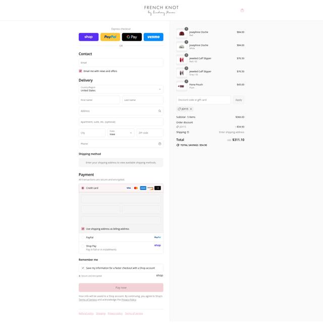 French Knot checkout page showing French Knot promo code box | Screenshot taken by SimplyCodes community member on Sep 4, 2025