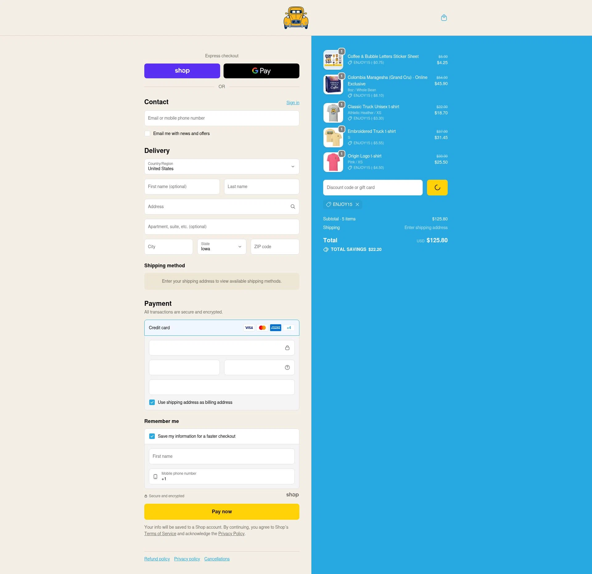 French Truck Coffee checkout page showing French Truck Coffee discount code box | Screenshot taken by SimplyCodes community member on Jan 7, 2026