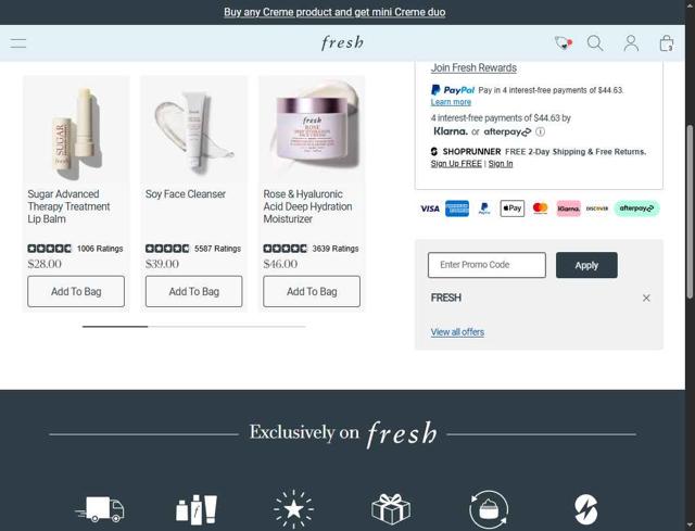 Fresh checkout page showing Fresh promo code box | Screenshot taken by SimplyCodes community member on Sep 7, 2025