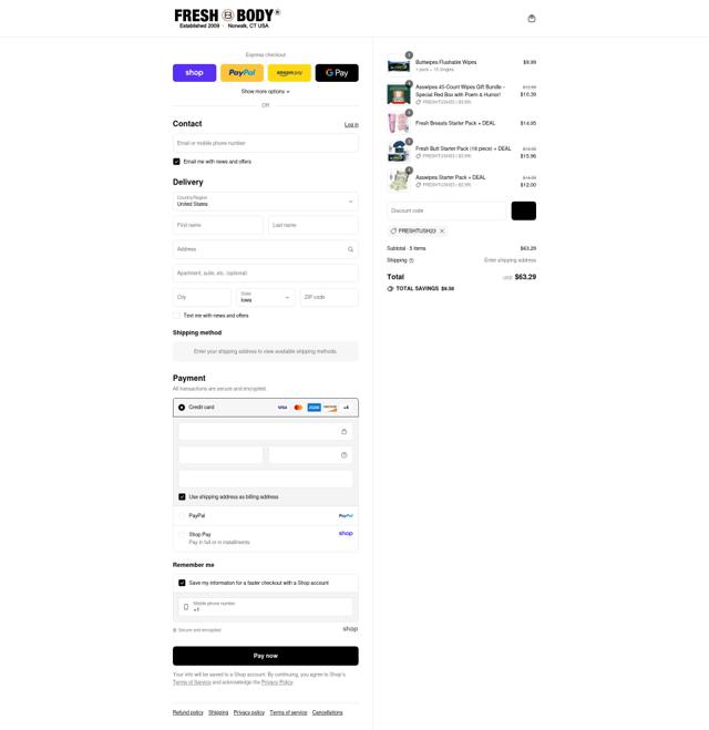 Fresh Body checkout page showing Fresh Body discount code box | Screenshot taken by SimplyCodes community member on Sep 7, 2025