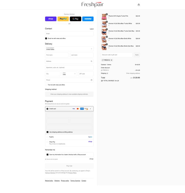 Freshpair checkout page showing Freshpair promo code box | Screenshot taken by SimplyCodes community member on Aug 28, 2025