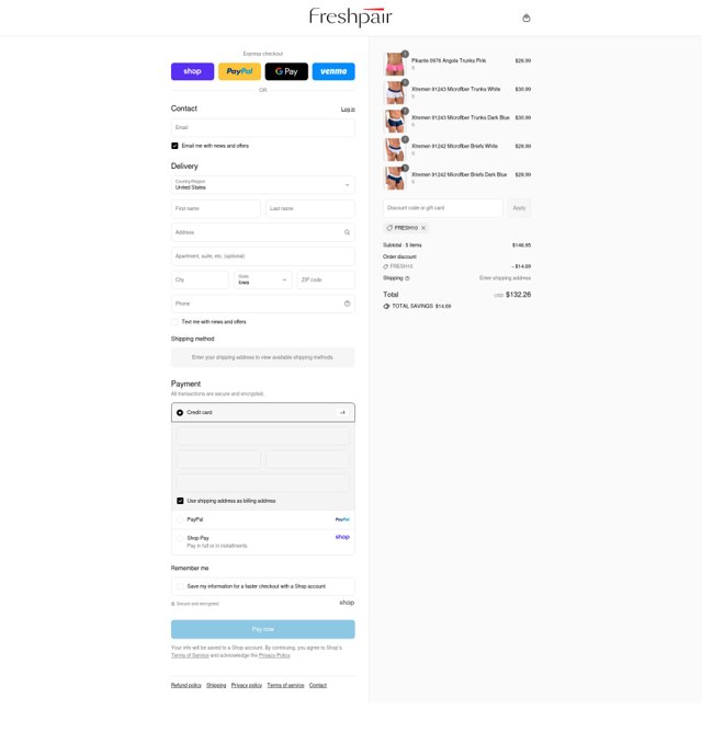 Freshpair checkout page showing Freshpair promo code box | Screenshot taken by SimplyCodes community member on Sep 6, 2025