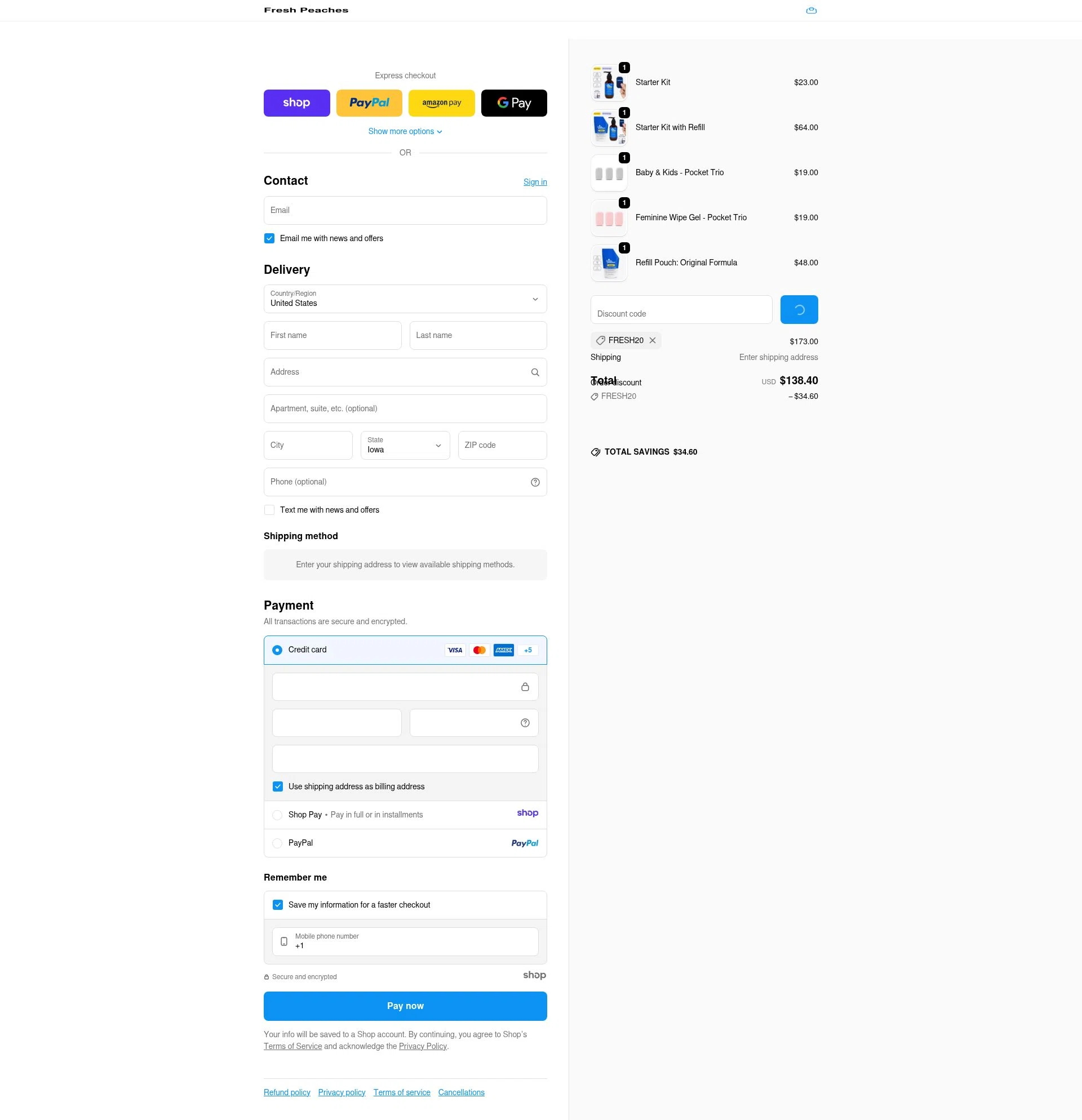 Fresh Peaches checkout page showing Fresh Peaches promo code box | Screenshot taken by SimplyCodes community member on Jan 7, 2026