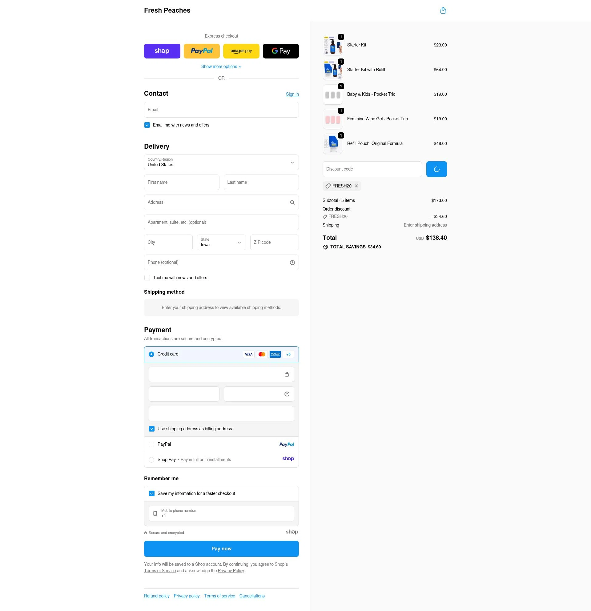 Fresh Peaches checkout page showing Fresh Peaches promo code box | Screenshot taken by SimplyCodes community member on Dec 16, 2025