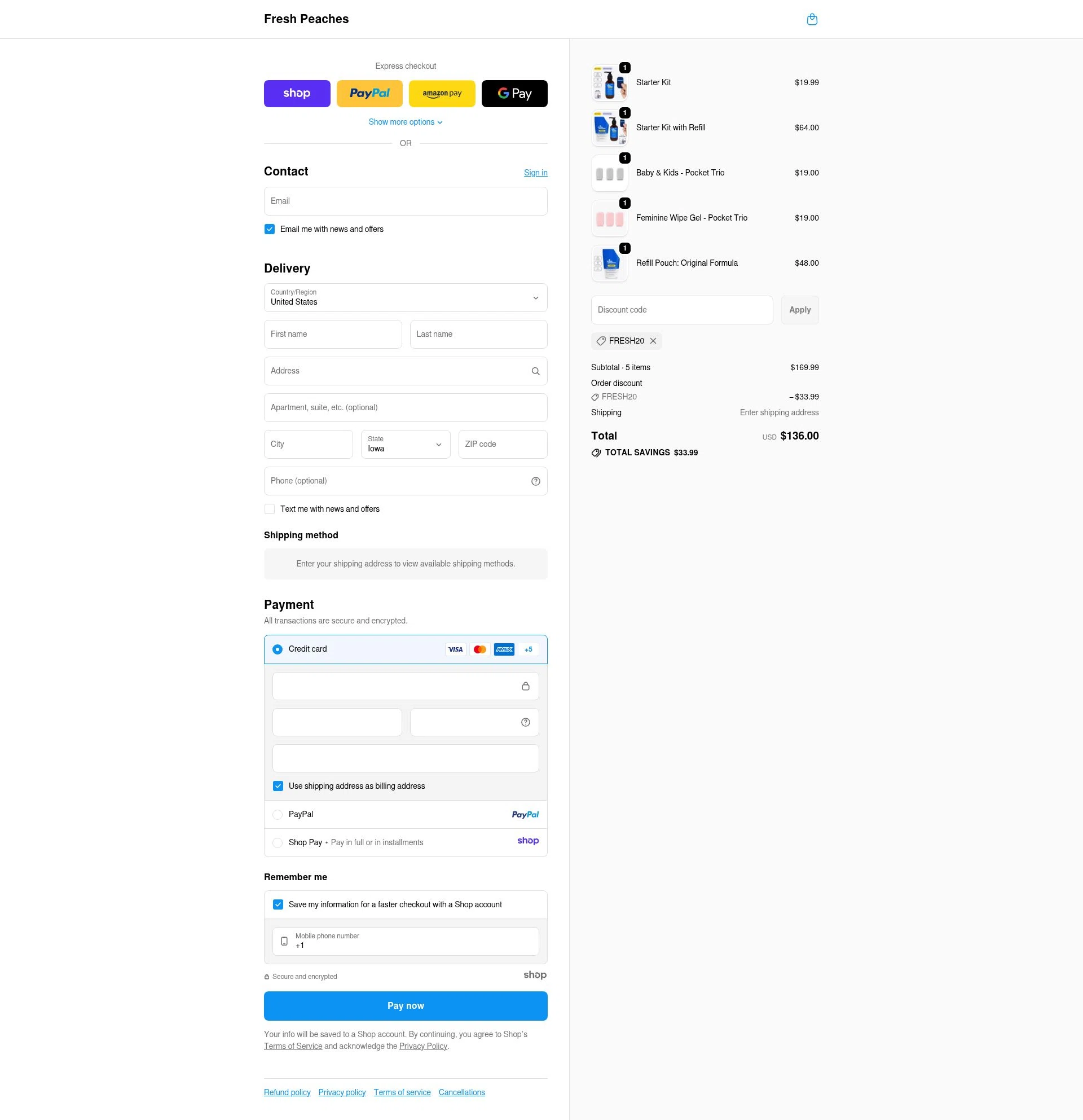 Fresh Peaches checkout page showing Fresh Peaches promo code box | Screenshot taken by SimplyCodes community member on Nov 14, 2025