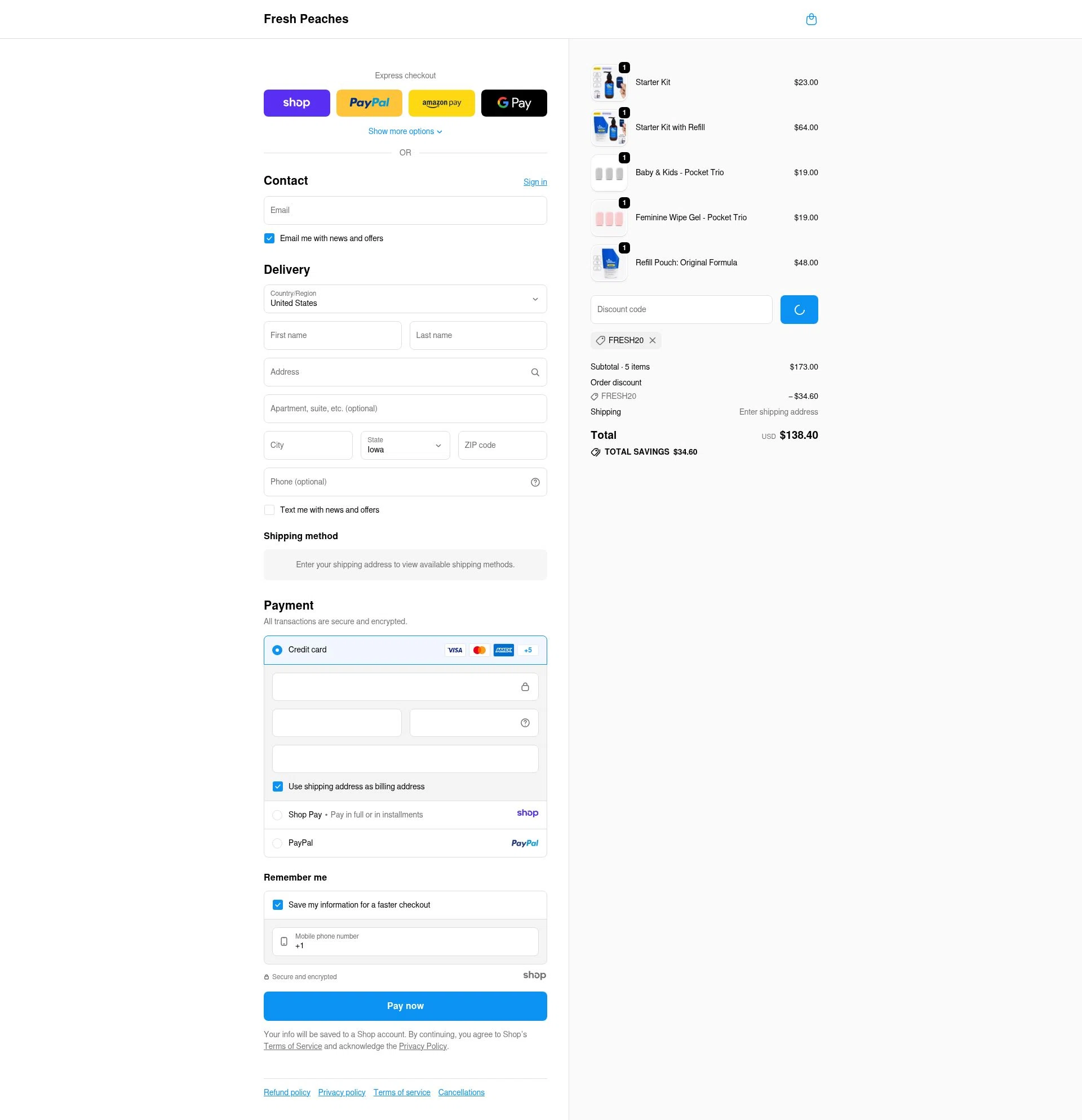 Fresh Peaches checkout page showing Fresh Peaches promo code box | Screenshot taken by SimplyCodes community member on Dec 23, 2025