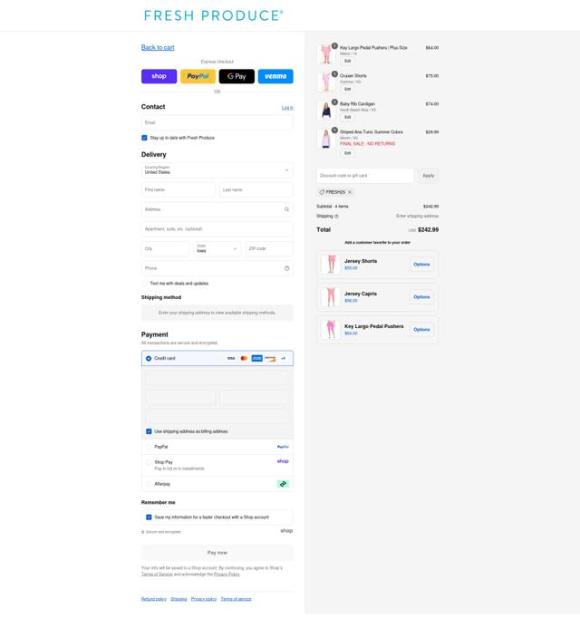 Fresh Produce checkout page showing Fresh Produce coupon code box | Screenshot taken by SimplyCodes community member on Sep 4, 2025