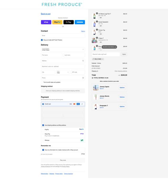 Fresh Produce checkout page showing Fresh Produce coupon code box | Screenshot taken by SimplyCodes community member on Sep 12, 2025