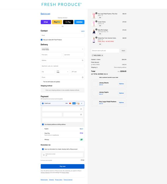Fresh Produce checkout page showing Fresh Produce coupon code box | Screenshot taken by SimplyCodes community member on Sep 4, 2025