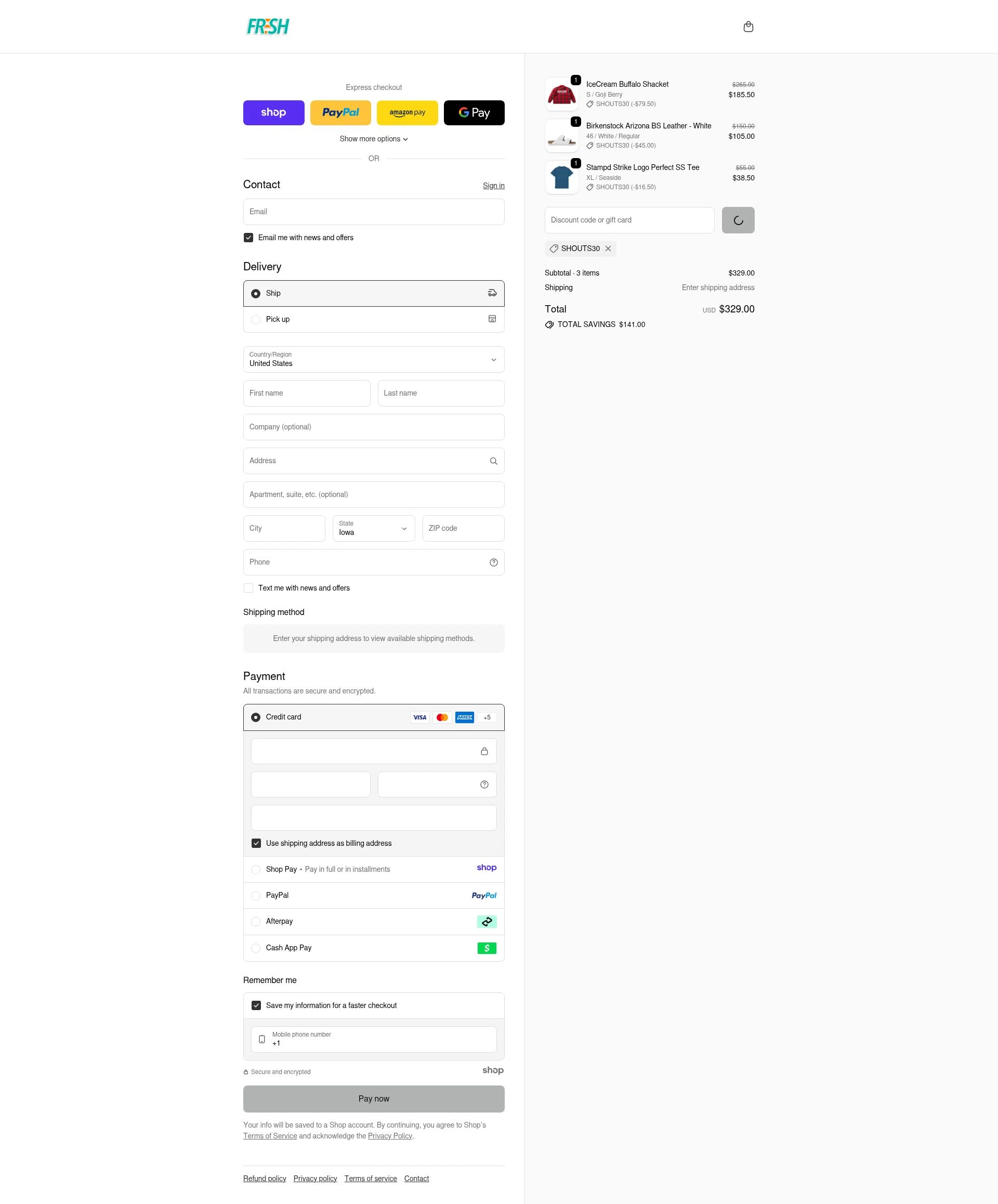 Fresh Rags checkout page showing Fresh Rags discount code box | Screenshot taken by SimplyCodes community member on Dec 29, 2025
