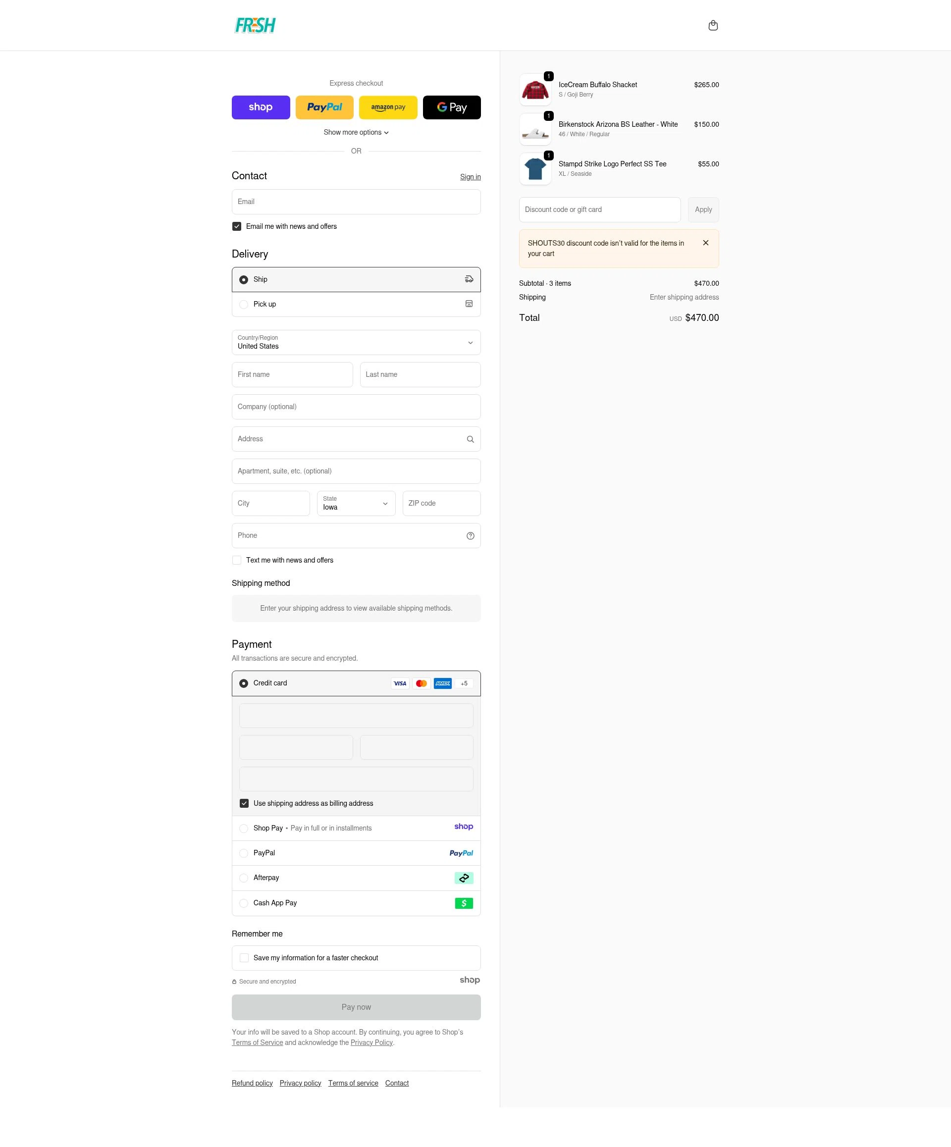 Fresh Rags checkout page showing Fresh Rags discount code box | Screenshot taken by SimplyCodes community member on Dec 24, 2025