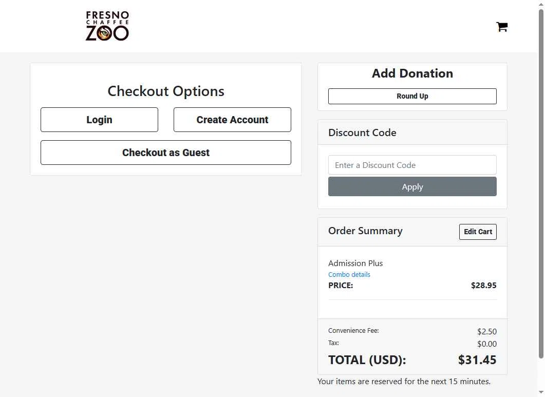 Fresno Chaffee Zoo checkout page showing Fresno Chaffee Zoo discount code box | Screenshot taken by SimplyCodes community member on Jul 10, 2025