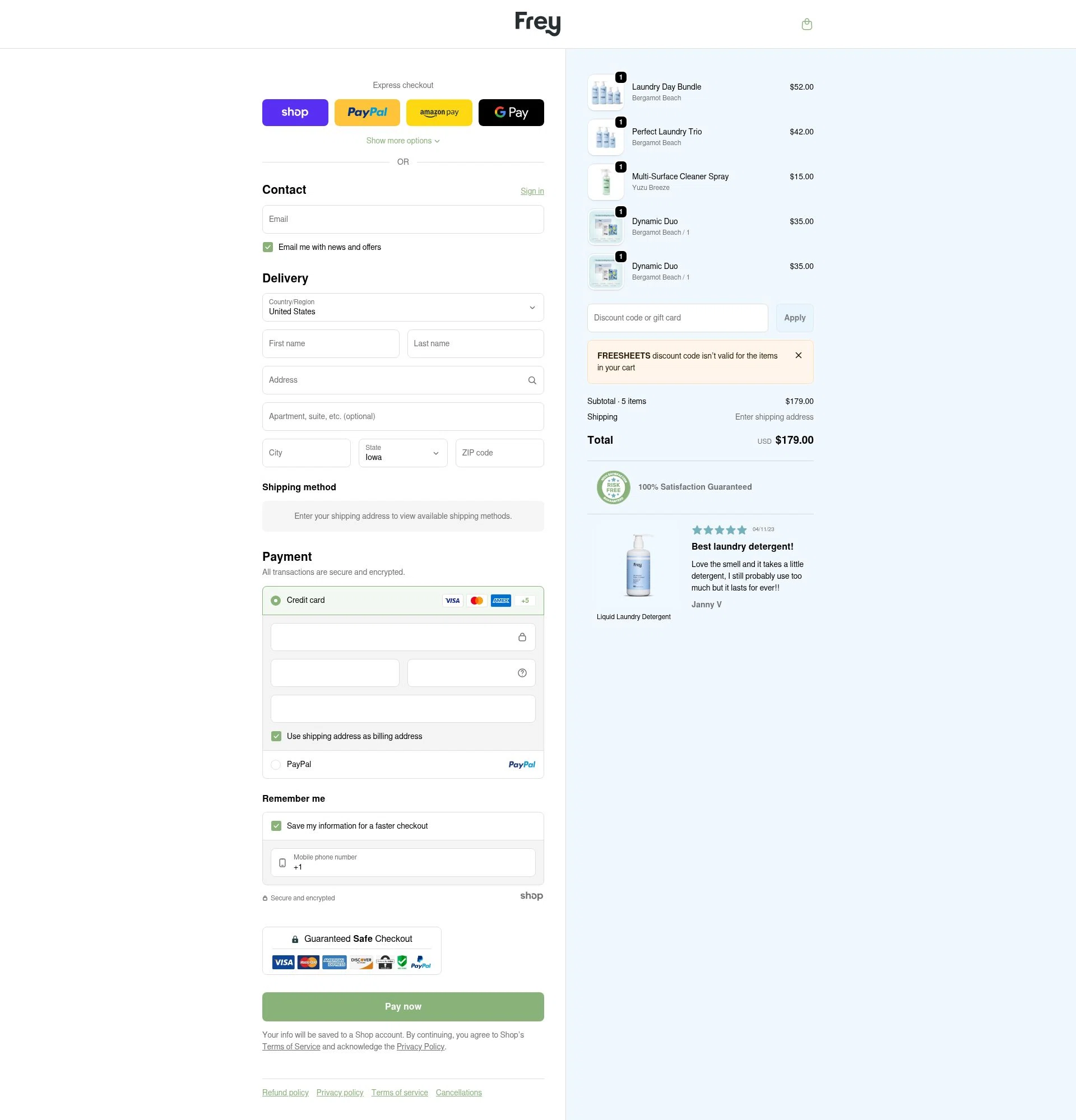 Frey checkout page showing Frey discount code box | Screenshot taken by SimplyCodes community member on Jan 27, 2026