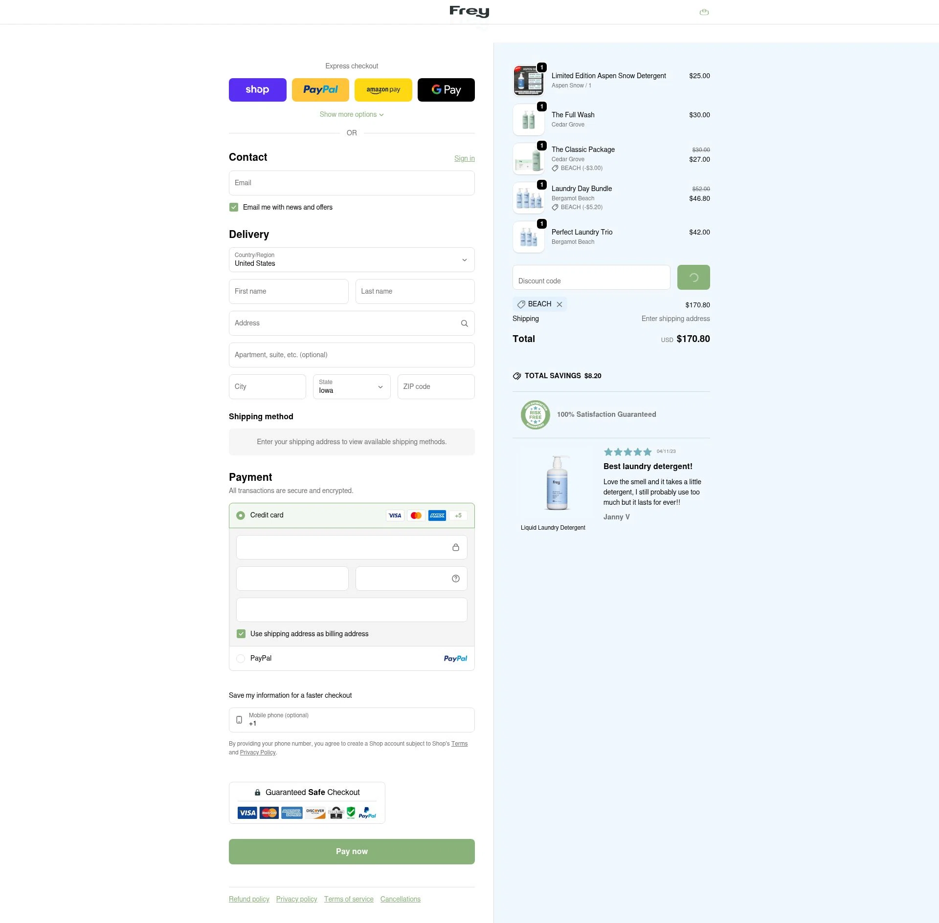 Frey checkout page showing Frey discount code box | Screenshot taken by SimplyCodes community member on Feb 5, 2026