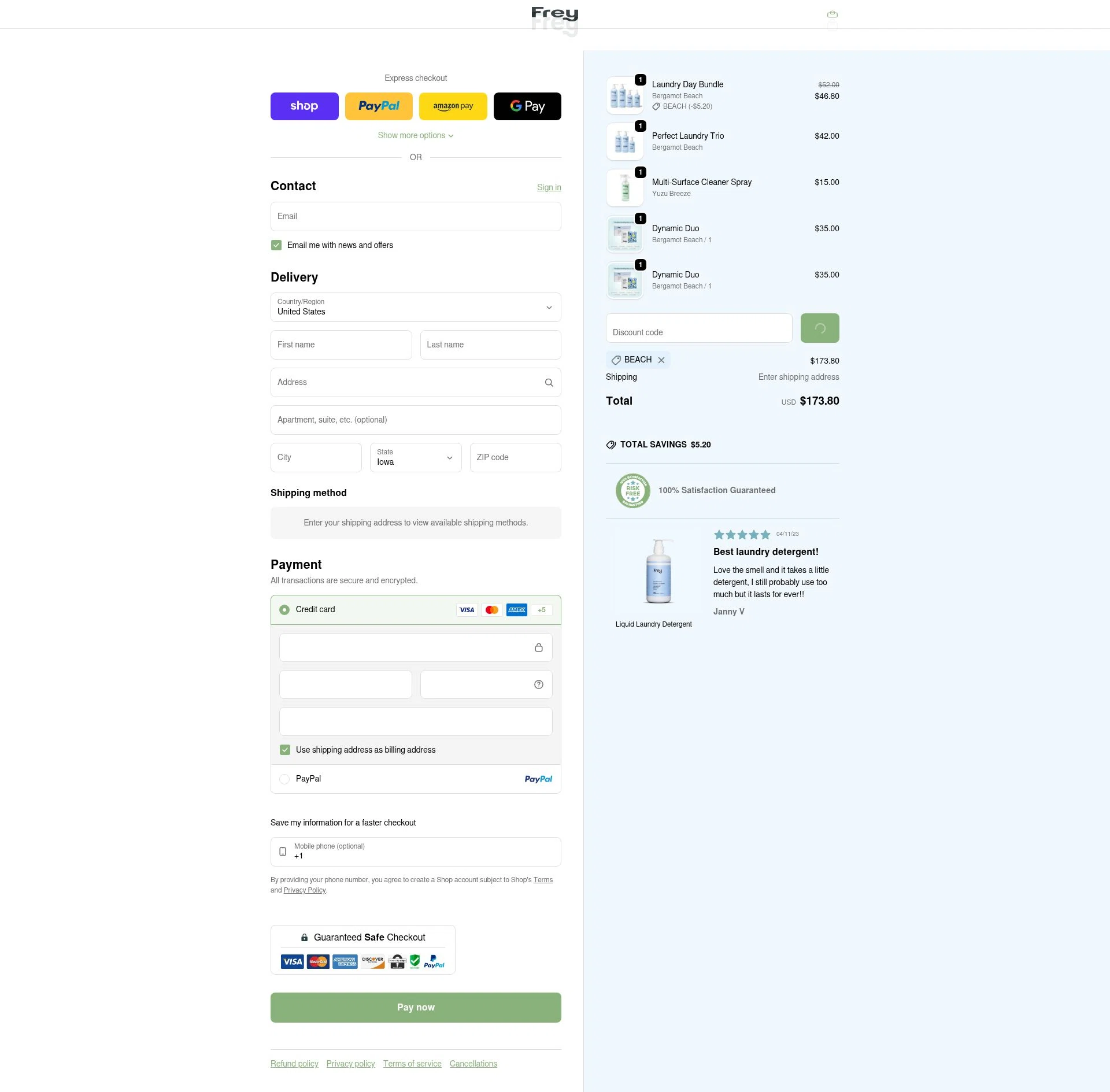 Frey checkout page showing Frey discount code box | Screenshot taken by SimplyCodes community member on Feb 1, 2026