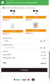 FREYARA coupon verification screenshot