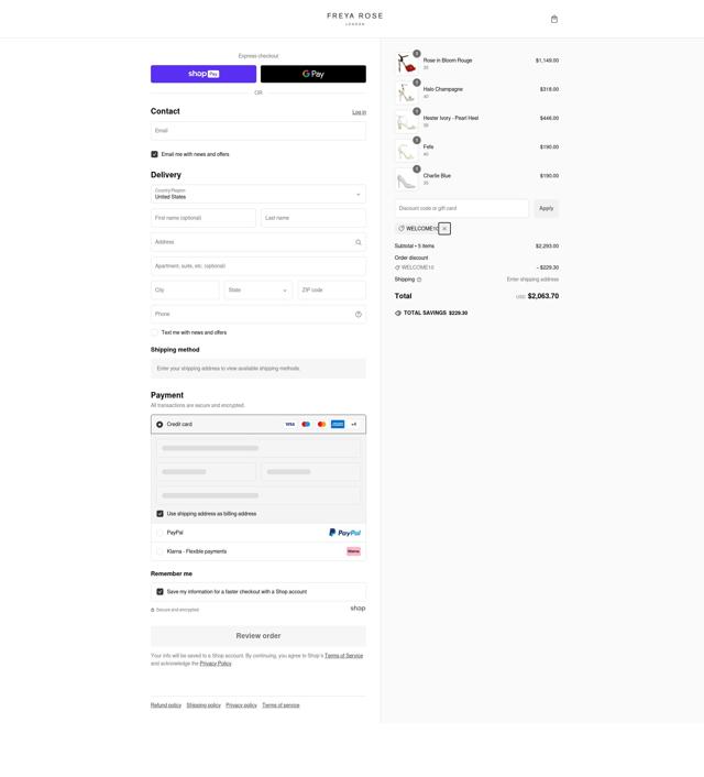 Freya Rose checkout page showing Freya Rose discount code box | Screenshot taken by SimplyCodes community member on Dec 30, 2024