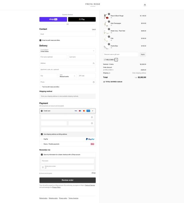 Freya Rose checkout page showing Freya Rose discount code box | Screenshot taken by SimplyCodes community member on Dec 28, 2024