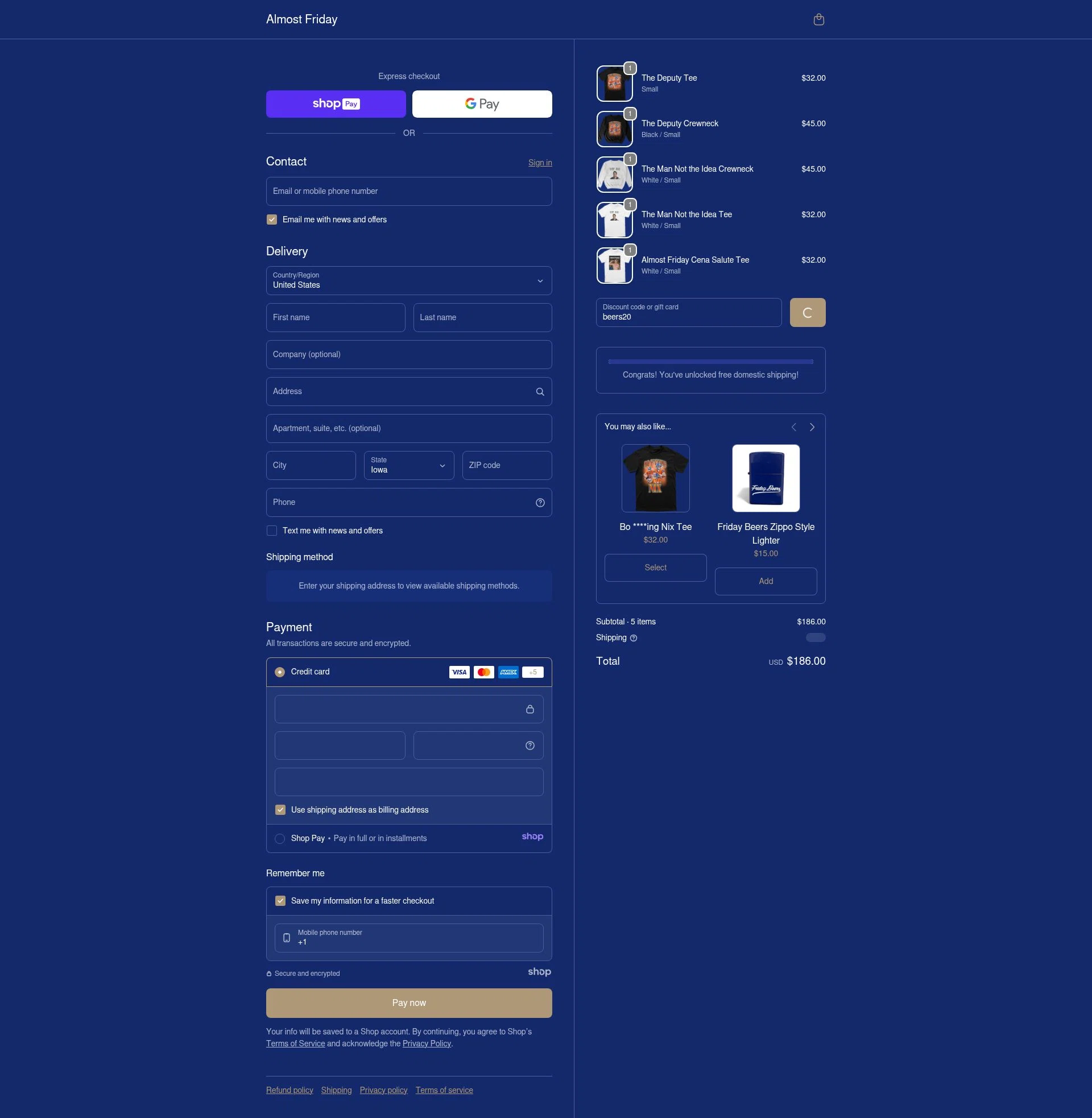 Friday Beers checkout page showing Friday Beers discount code box | Screenshot taken by SimplyCodes community member on Jan 12, 2026