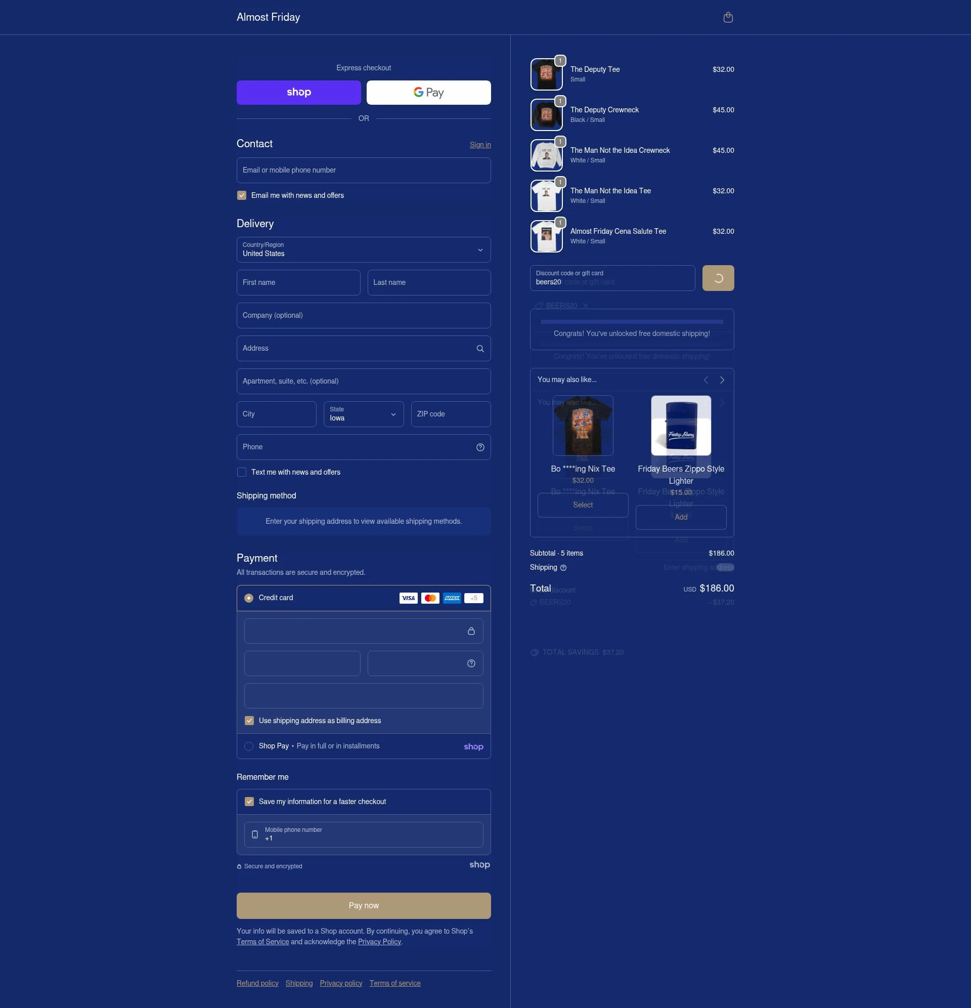 Friday Beers checkout page showing Friday Beers discount code box | Screenshot taken by SimplyCodes community member on Jan 22, 2026