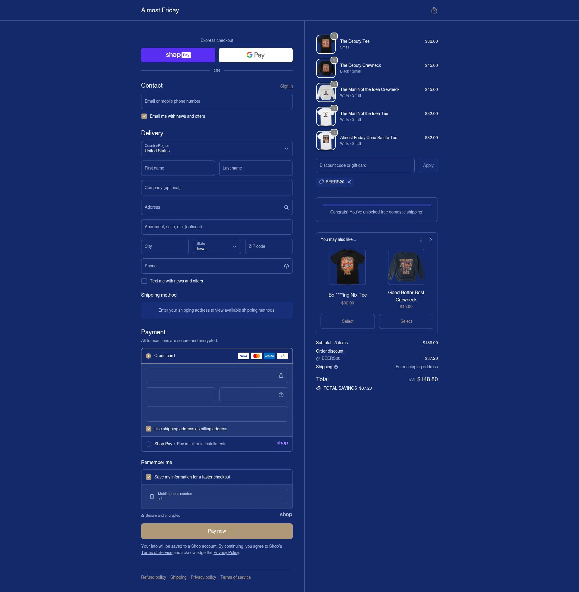 Friday Beers checkout page showing Friday Beers discount code box | Screenshot taken by SimplyCodes community member on Jan 6, 2026