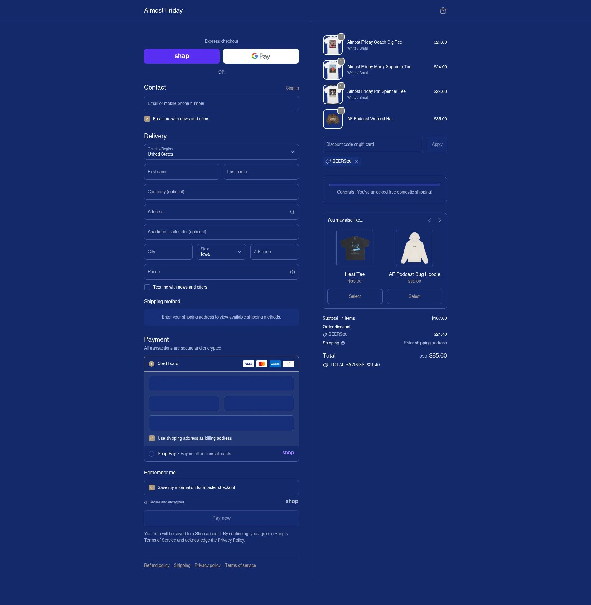Friday Beers checkout page showing Friday Beers discount code box | Screenshot taken by SimplyCodes community member on Jan 1, 2026