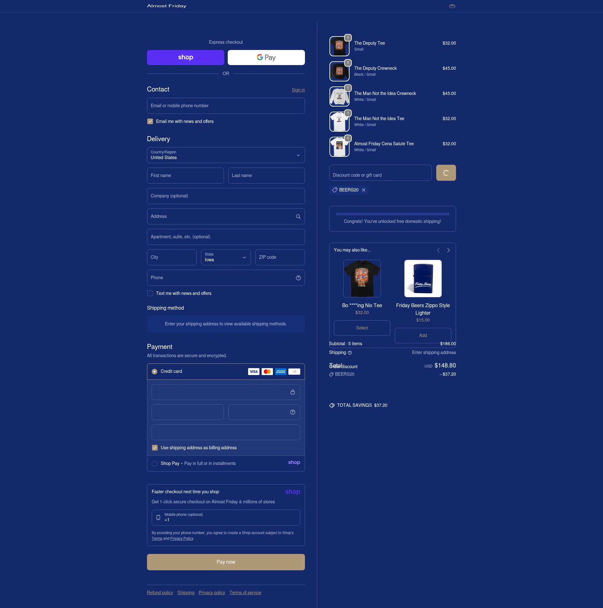 Friday Beers checkout page showing Friday Beers discount code box | Screenshot taken by SimplyCodes community member on Jan 17, 2026